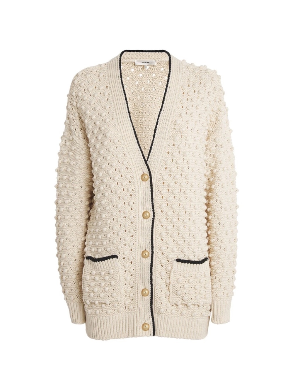Frame Cream Button-Front Cardigan with Black Trim
